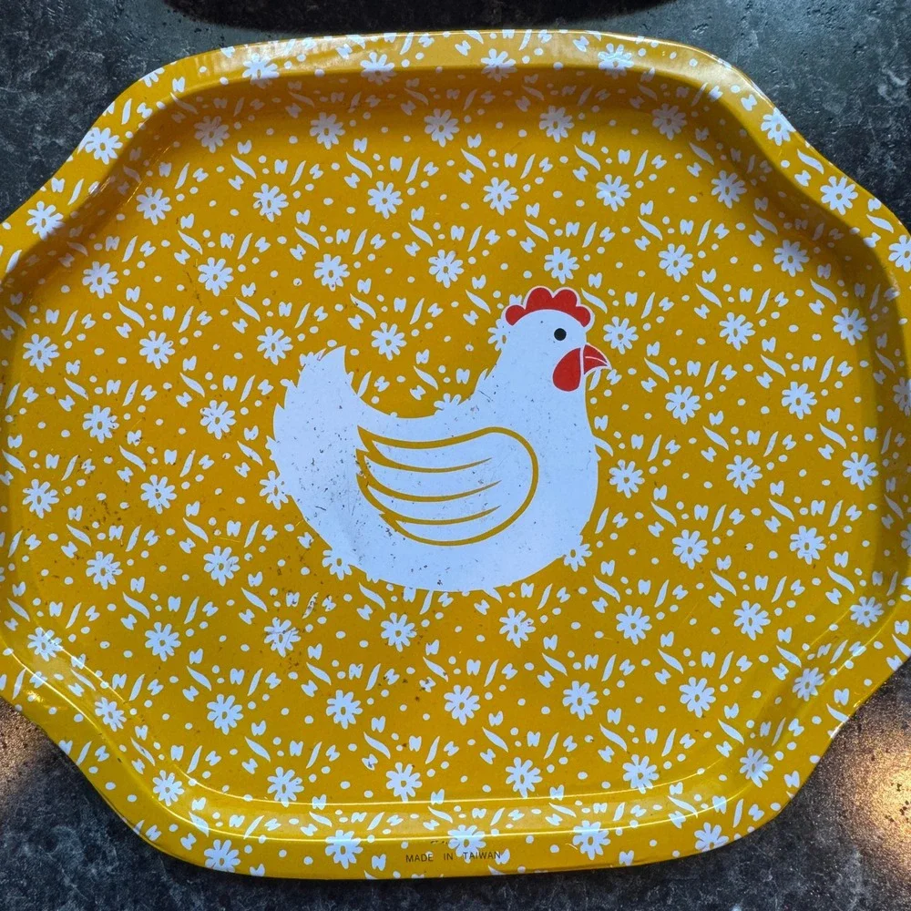 Vintage Farmhouse Animal Tin Trays Set of 4 Duck Cow Chicken Pig Cottagecore